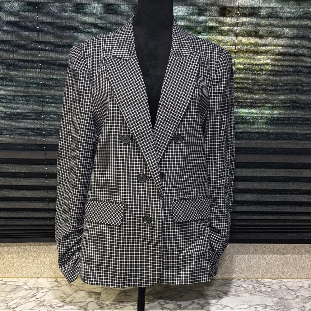 1. State Women’s Modern Rebel Rich Black & White Plaid Blazer SZ Large NWT